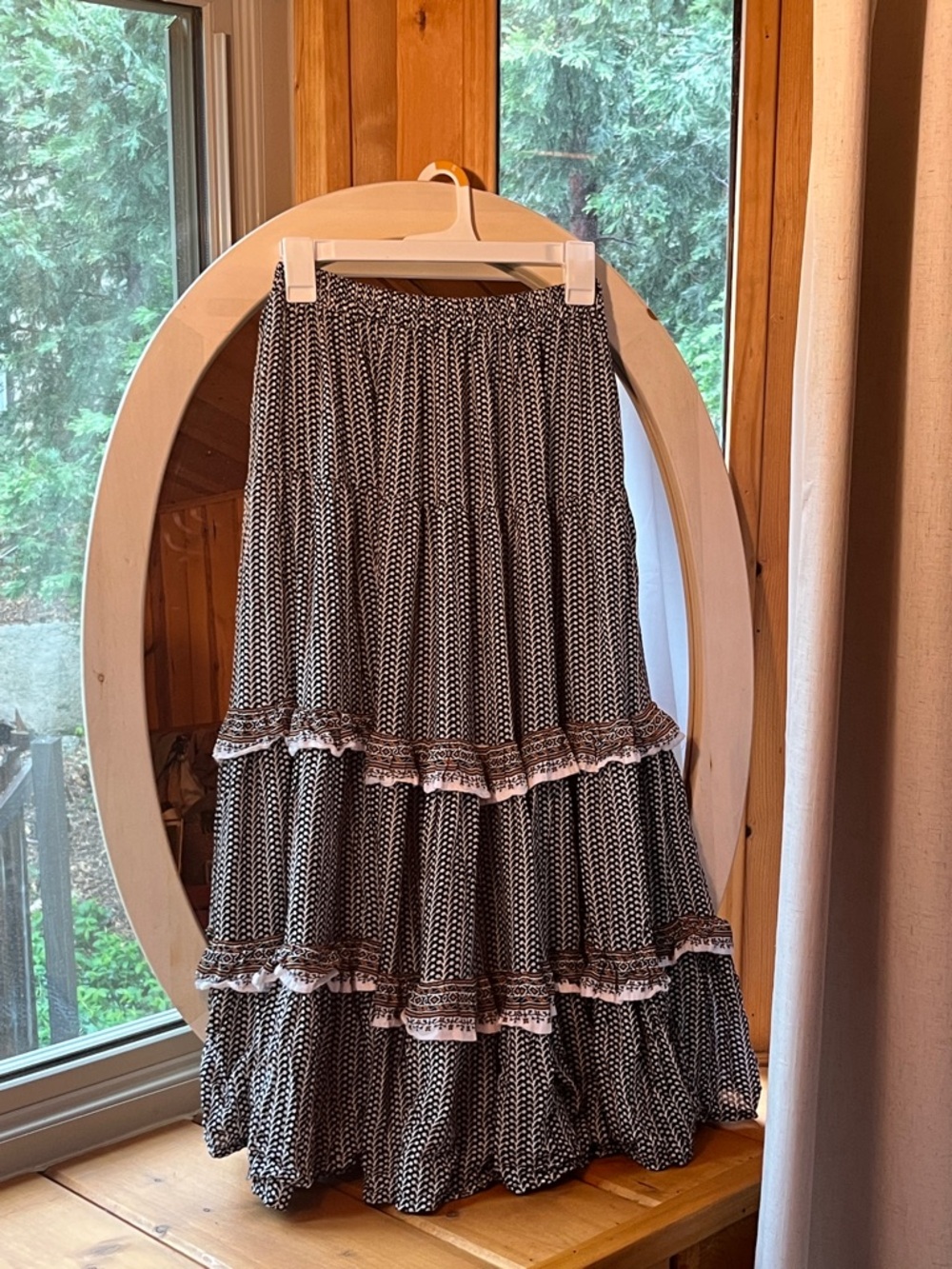 Tiered Black and White Printed Maxi Skirt